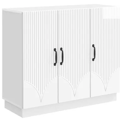 vidaXL Strani šal Bela visok sijaj 89 x 34,5 x 77 cm Inženirski les