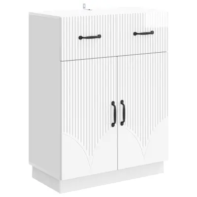 vidaXL Strani šal Bela visok sijaj 66 x 34,5 x 87 cm Inženirski les
