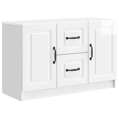 vidaXL Strani šal Bela visok sijaj 89 x 34,5 x 57 cm Inženirski les