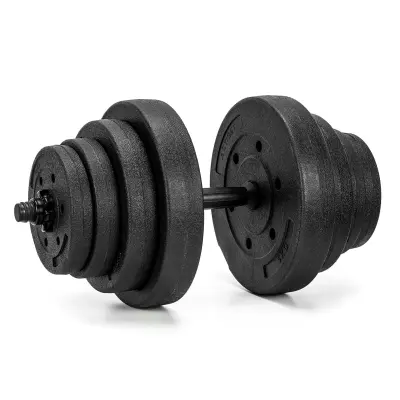 Utež za močnostno vadbo, 20 kg, nastavljiva utež, komplet: 2 x 10 kg, palica.