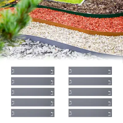 10x kovinski rob za travo 13,5 cm x 120 cm, 12 m, siva  Obroba gred, stabilna