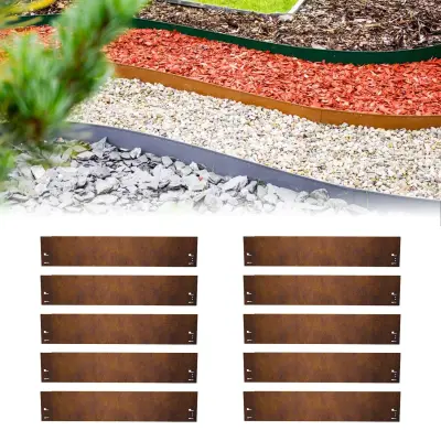 10x Robnik za travo Corten jeklo 120 cm, 13,5-18,5 cm visok, za gredice in poti