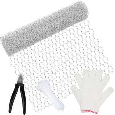 Šesterokotna žična mreža za ograjo, pocinkana, 40 cm x 6 m, odprtina 13 mm, komplet s kleščami, vezicami in rokavicami