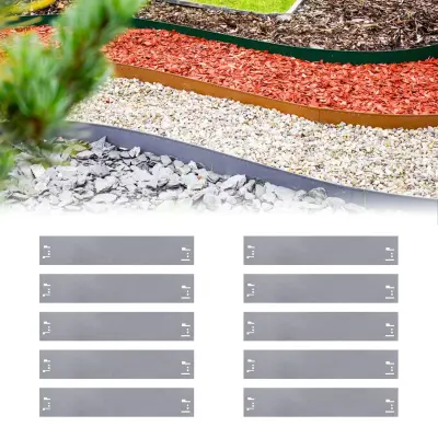 Kovinski robovi za travo 10 kosov 18,5 cm x 12 m sivi  Ograje za gredice