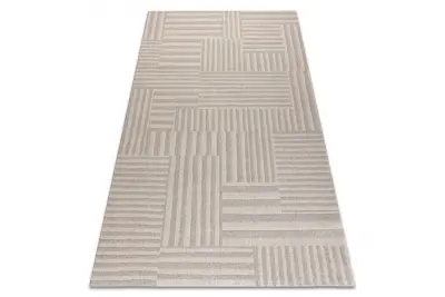 Volnena preproga TEXTURA 488.10.LA111 OSTA - Linije, geometrijski okvir, strukturna siva / bež 80x150 cm