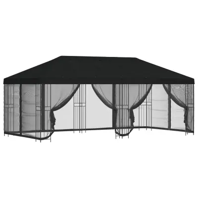 vidaXL Paviljon s stenami 6 x 3 m Črna Poliester in jeklo 190
