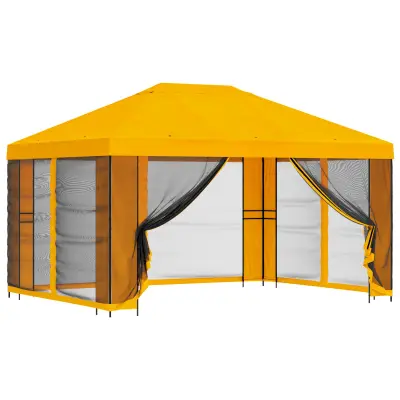 vidaXL Vrtni gazebo s stranskimi stenami 4 × 3 m Rumena