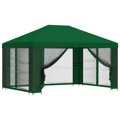 vidaXL Vrtni gazebo s stranskimi stenami 4 × 3 m Zelena