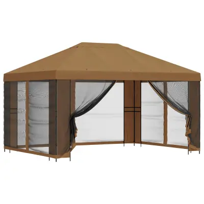 vidaXL Vrtni gazebo s stranskimi stenami 4 × 3 m Bež