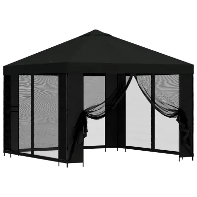 vidaXL Vrtni gazebo s stranskimi stenami 3 x 3 m Črna