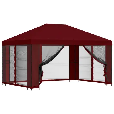 vidaXL Vrtni gazebo s stranskimi stenami 4 × 3 m Burgundija