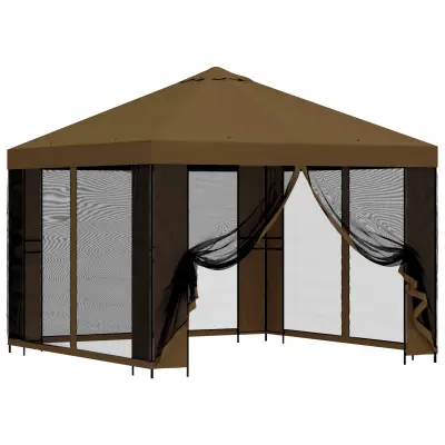 vidaXL Vrtni gazebo s stranskimi stenami 3 x 3 m Taupe