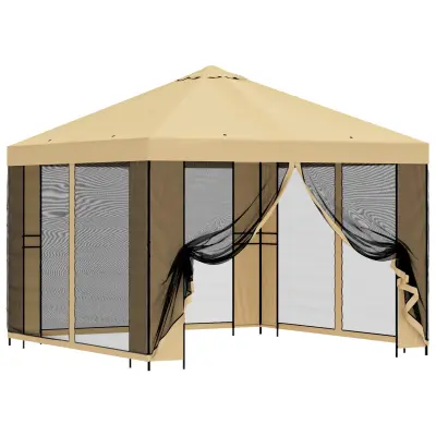 vidaXL Vrtni gazebo s stranskimi stenami 3 x 3 m Krem