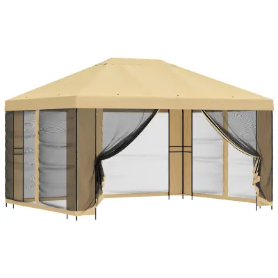 vidaXL Vrtni gazebo s stranskimi stenami 4 × 3 m Krem