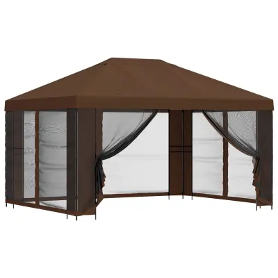 vidaXL Vrtni gazebo s stranskimi stenami 4 × 3 m Rjava