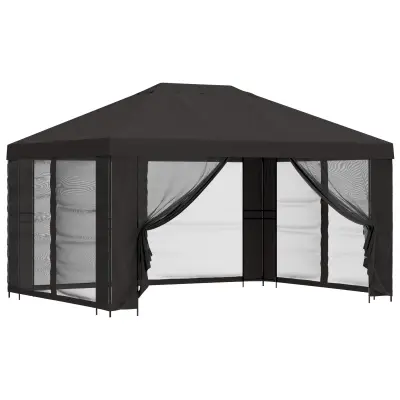 vidaXL Vrtni gazebo s stranskimi stenami 4 × 3 m Antracit