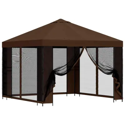 vidaXL Vrtni gazebo s stranskimi stenami 3 x 3 m Rjava