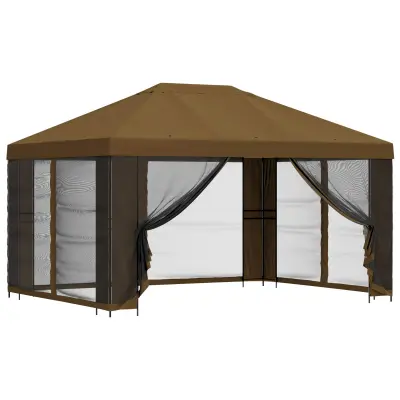 vidaXL Vrtni gazebo s stranskimi stenami 4 × 3 m Taupe