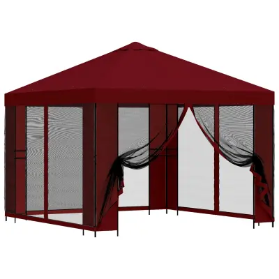 vidaXL Vrtni gazebo s stranskimi stenami 3 x 3 m Burgundija