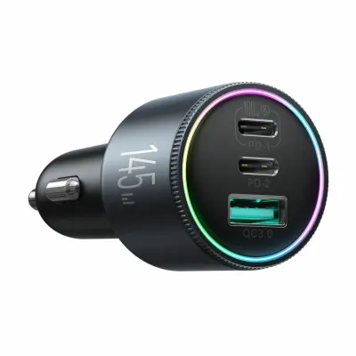 Joyroom polnilec avtomobilski 12V 24V 145W PD QC TipA TipC črn JR-CCN07