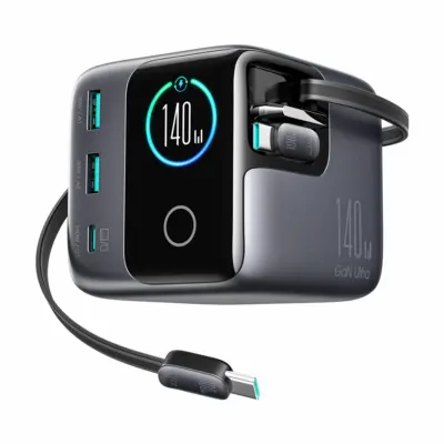 Joyroom polnilec 140W USB 3xTipC 2xTipA GaN PD Podix napajalnik črn JR-TRD01