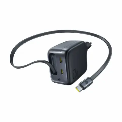 Baseus polnilec 65W USB TipC GaN QC PD s kablom črn E0121E00