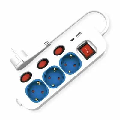 Roline razdelilec  3x220V s stikali 2xUSB TipA-C 1,5m 19.07.2344-20