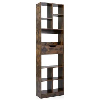 Visoka lesena knjižna omara z 10 predali in predalom Knjižna omara