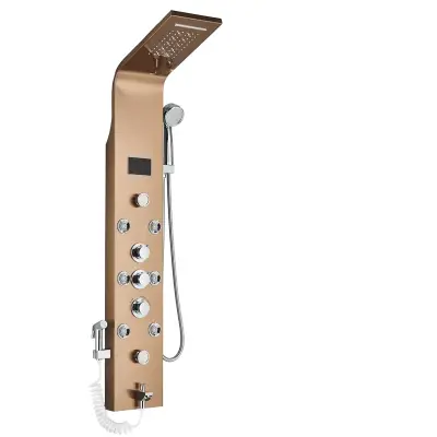 Tuš panel, LED zaslon, dežni in slapni tuš, rožnato zlato 8009