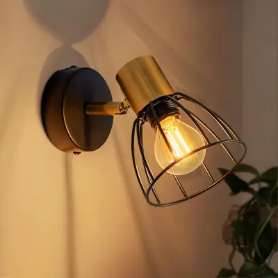 NETTLIFE Stenska stenska svetilka, vintage slog - črna, enojni stenski reflektor, hodniška svetilka, 350° vrtenje, vtič E14, (brez žarnice)