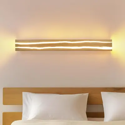 NETTLIFE Stenska LED stropna luč iz lesa 80 cm - Dnevna soba 13 W Topla bela 3000K, Sodoben podolgovat dizajn, Osvetlitev za hodnik