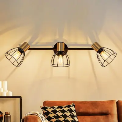 VINTAGE STENSKA STENSKA OZADJA NETTLIFE, kovinska, črna, 3xE14, 350° nastavljive vrtenja, retro slog, za dnevno sobo, hodnik, spalnico