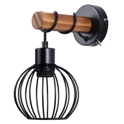 NETTLIFE vintage industrijska stenska svetilka, črna, E27, vklopno stikalo
