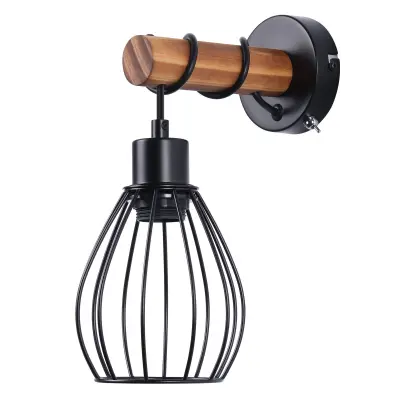 NETTLIFE stenska stenska svetilka s stikalom: industrijski črni leseni stenski sij E27, vintage stil