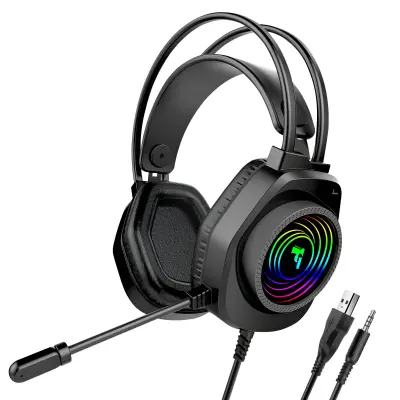 Swissten, 3,5 mm žične igralne slušalke z mikrofonom in lučkami RGB 2,1 m kabla, Črna