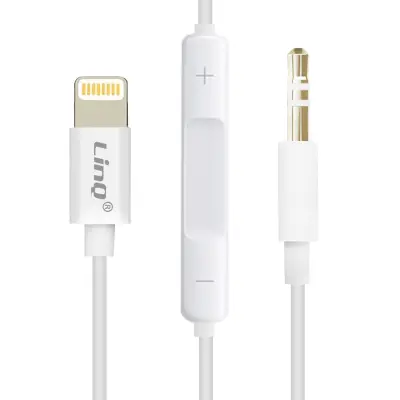 LinQ, Zvočni kabel Daljinski upravljalnik glasnosti TPC-9203 z vtičnico Lightning na Jack 3,5 mm, Bela