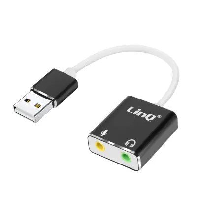 LinQ, USB zvočna kartica: 3,5mm priključek, mikrofon, slušalke, Bela / Črna