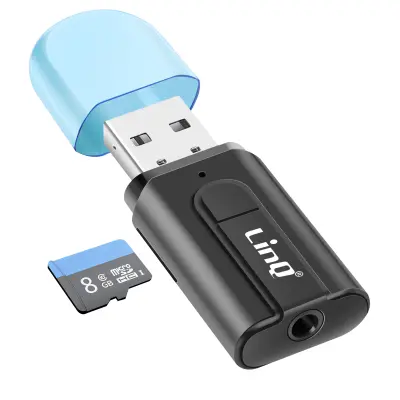 LinQ, USB Bluetooth avdio adapter z 3.5mm Jack in režo za micro-SD kartico, Črna