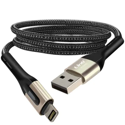 LinQ, Kabel USB v Lightning, pleten iz najlona, 1,2 m, 3 A, hitro polnjenje, Črna