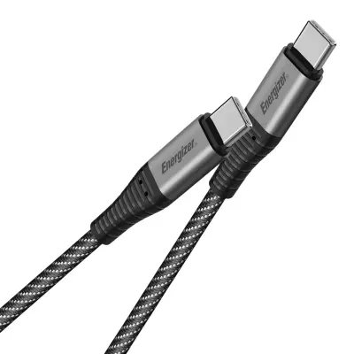 ENERGIZER, Polnilni in podatkovni kabel USB-C na USB-C 100W 480Mbps 2m pleten proti zapletanju, Črna