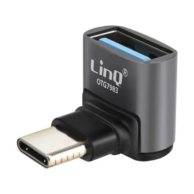 LinQ, Adapter za polnjenje in prenos USB-C moški na USB-A ženski 10Gbps pod kotom, Siva