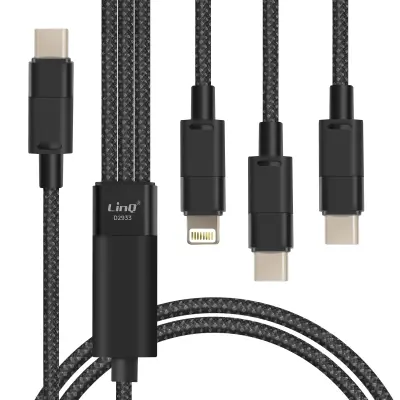 LinQ, Kabel USB-C z Lightning + 2 USB-C 60W Fast Charge 1,2 m dolg, Črna