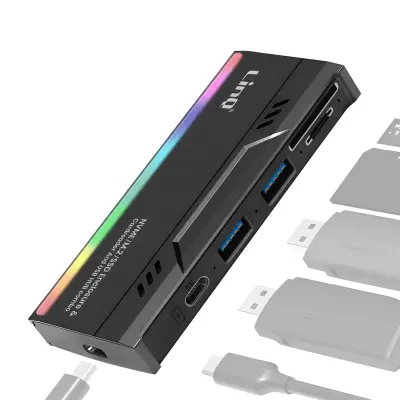 LinQ, USB vozlišče s SSD trdim diskom + 2 USB + TF / SD čitalnik kartic, Črna