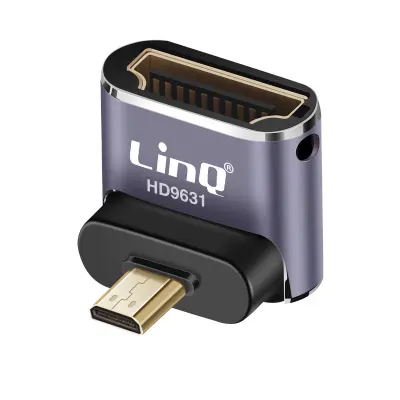 LinQ, Adapter za video 8K UHD HDMI ženski na mikro HDMI moški pod kotom 90° kompakten, Siva