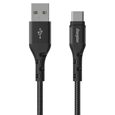 ENERGIZER, Polnilni in podatkovni kabel USB-A na USB-C iz pletenega najlona 2m proti zapletanju, Črna