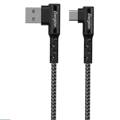 ENERGIZER, Polnilni in podatkovni kabel USB-A / USB-C pod kotom 90 stopinj 2m za igranje iger, Črna