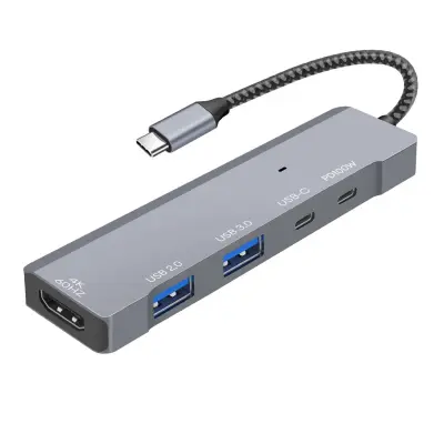 LinQ, 5-v-1 multiport USB-C hub HDMI 4K 60Hz USB in PD polnjenje 100W, Siva