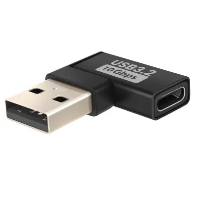 LinQ, Adapter USB-C na USB-A moški pod kotom desno za polnjenje in prenos 10Gbps, Črna