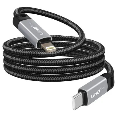 LinQ, Kabel Lightning na USB-C Power Delivery 36W iz pletenega najlona 1,2m, Črna