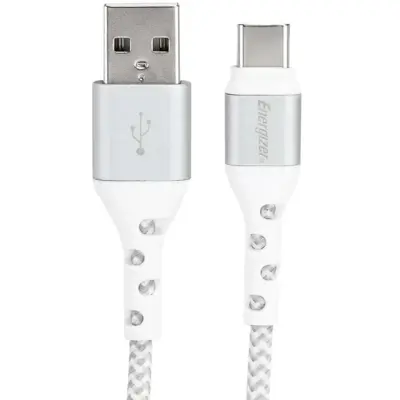 ENERGIZER, Polnilni in podatkovni kabel USB-A na USB-C iz pletenega najlona 2m proti zapletanju, Bela